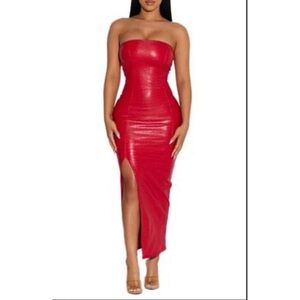Naked Wardrobe The Crocodile Chic Strapless Faux Leather Dress